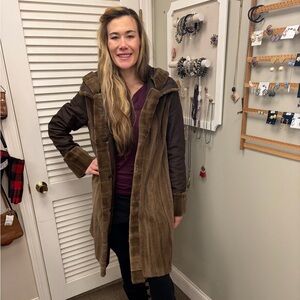Women's Reversible. Brown Mink Hooded Coat